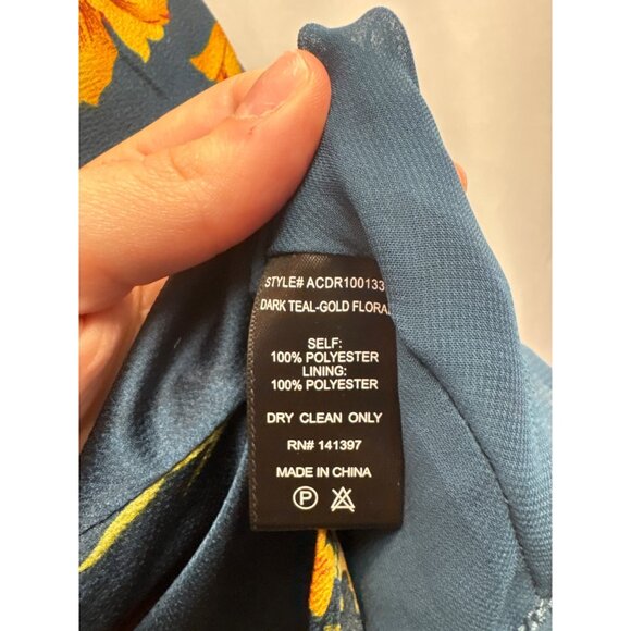 Women’s Azazie Small Navy Blue Sleeveless Maxi Dress with Orange Florals & a Sid - Picture 6 of 6